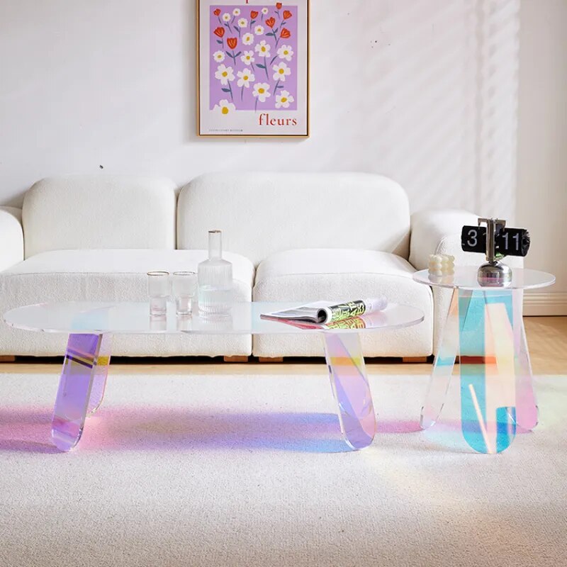 Round Acrylic Rainbow Coffee Tables Set-ChandeliersDecor