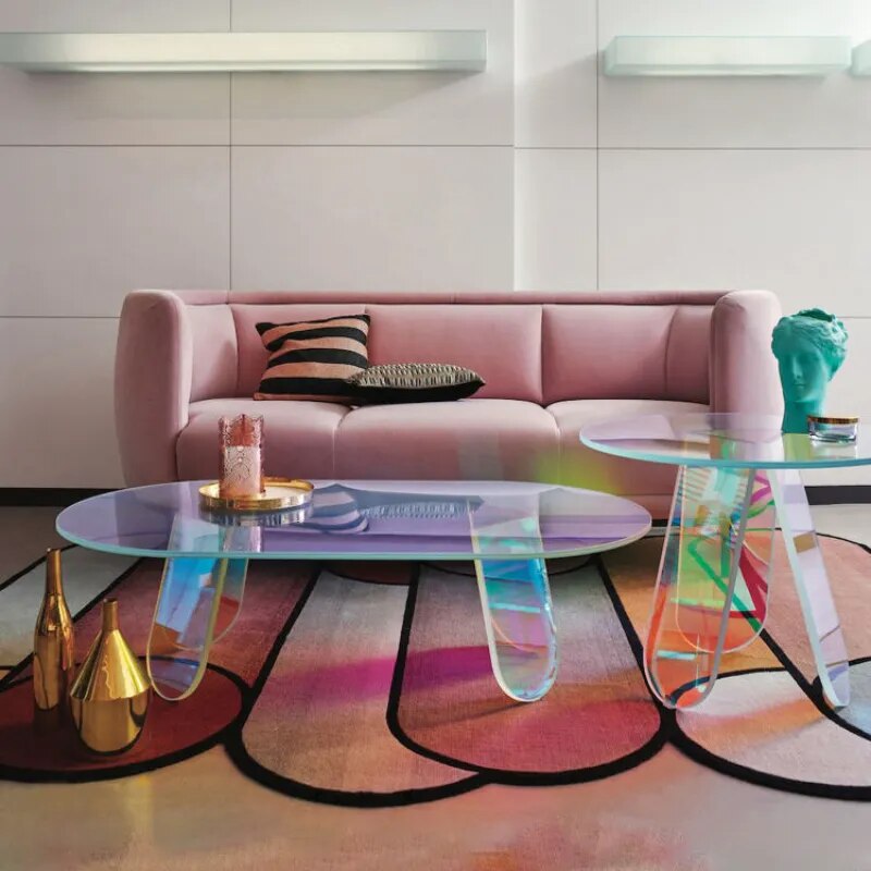 Round Acrylic Rainbow Coffee Tables Set-ChandeliersDecor