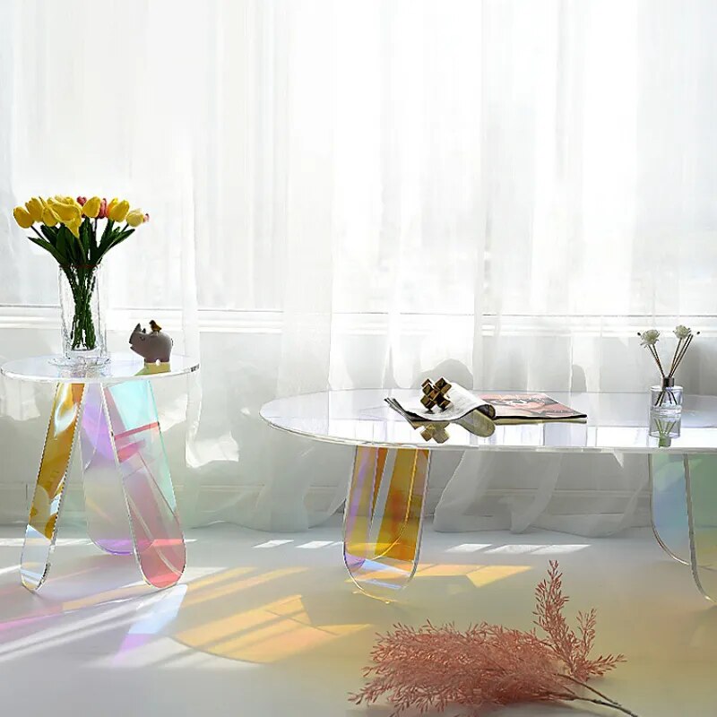 Round Acrylic Rainbow Coffee Tables Set-ChandeliersDecor