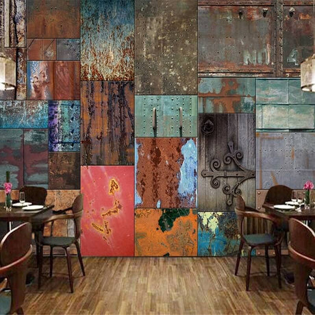 Rustic Elegance: European Style Iron Sheet Rust Wallpaper-ChandeliersDecor.com