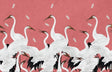 Salmon Pink Cranes & Dragonflies Wallpaper Mural-ChandeliersDecor.com