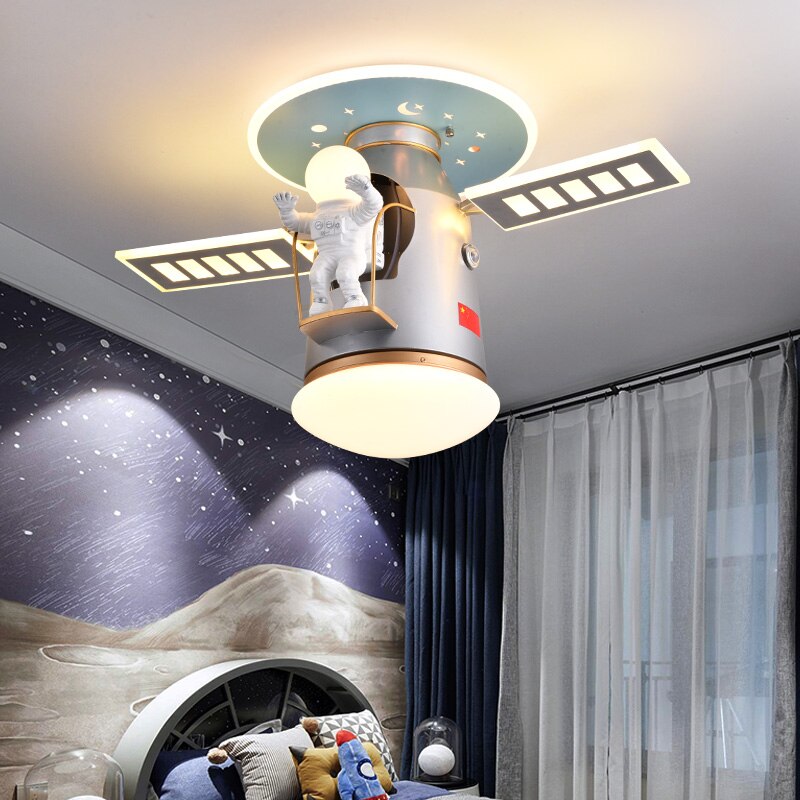 Satellite Earth Space Ship NASA LED Ceiling Lamp for Kids Room-ChandeliersDecor