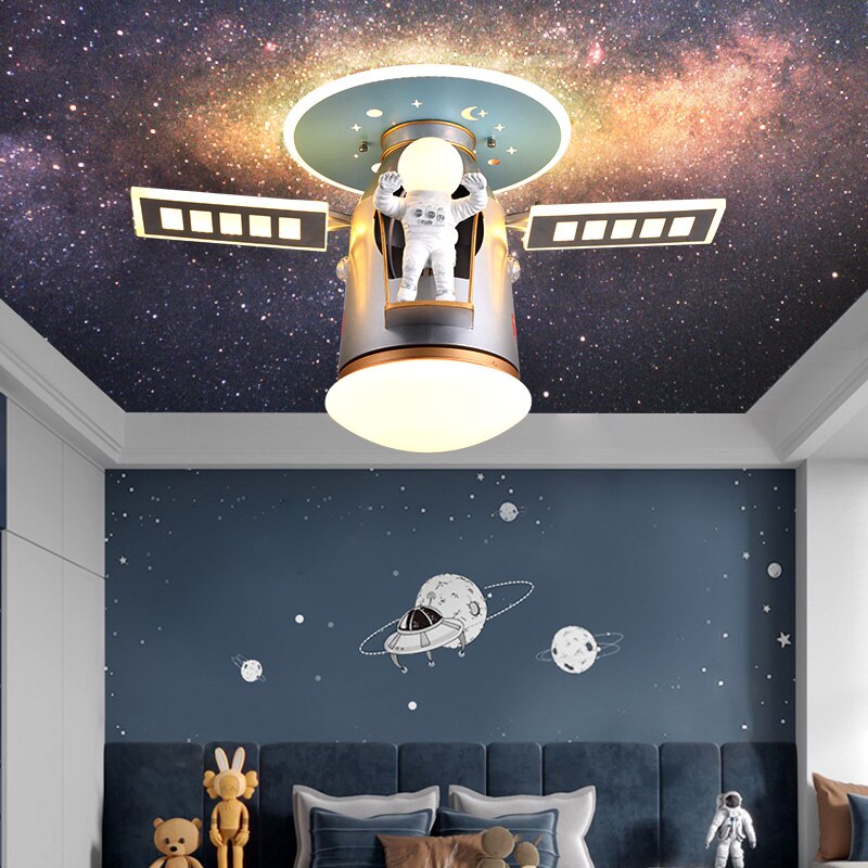 Satellite Earth Space Ship NASA LED Ceiling Lamp for Kids Room-ChandeliersDecor