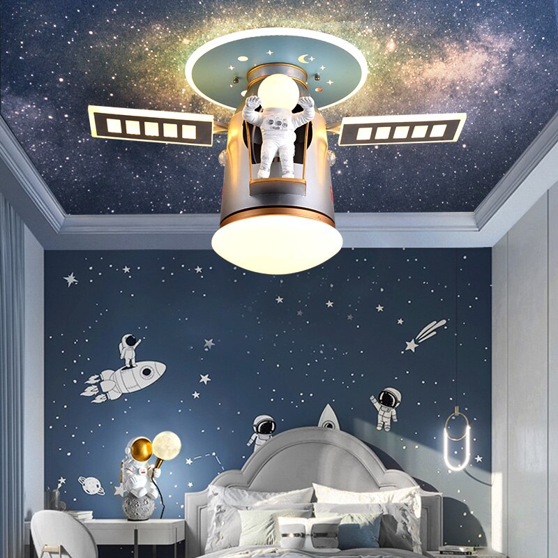 Satellite Earth Space Ship NASA LED Ceiling Lamp for Kids Room-ChandeliersDecor