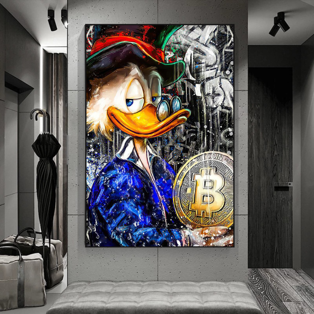 Scrooge McDuck Bitcoin Millionaire Canvas Wall Art-ChandeliersDecor