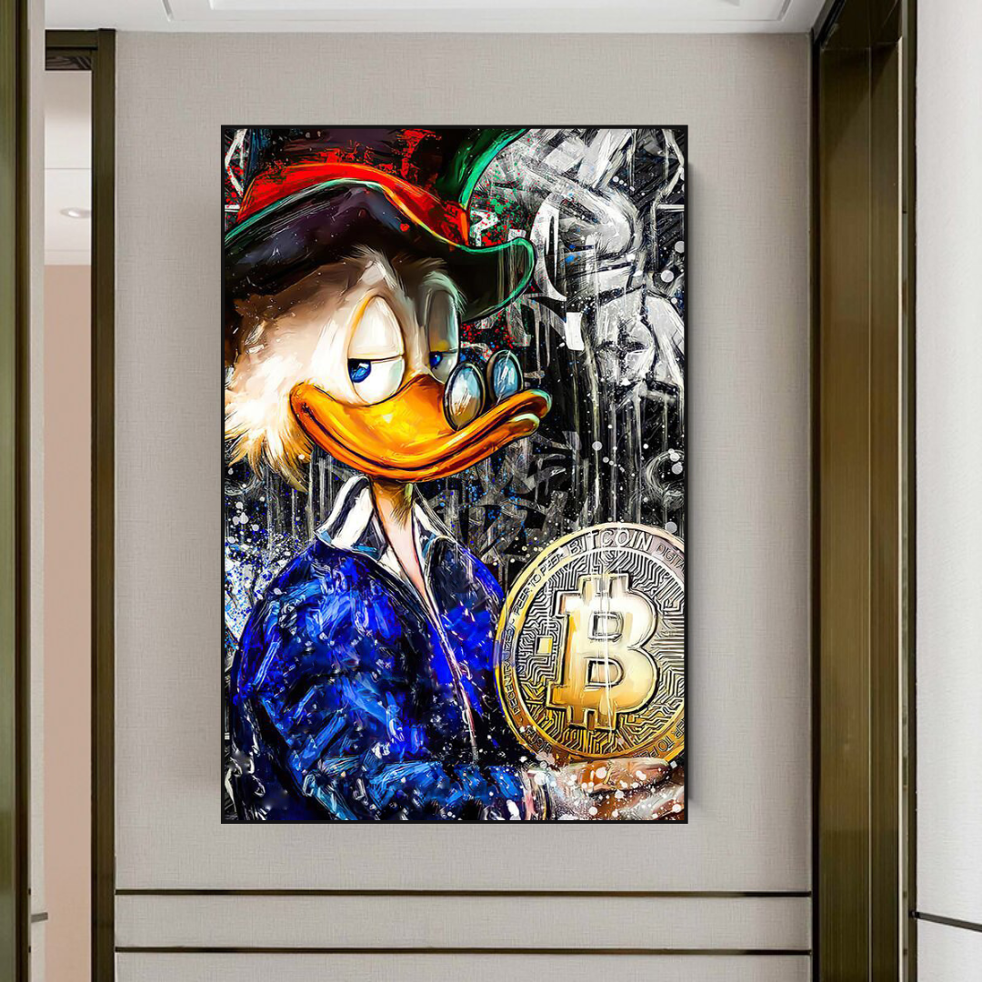 Scrooge McDuck Bitcoin Millionaire Canvas Wall Art-ChandeliersDecor