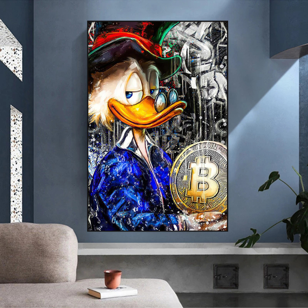 Scrooge McDuck Bitcoin Millionaire Canvas Wall Art-ChandeliersDecor