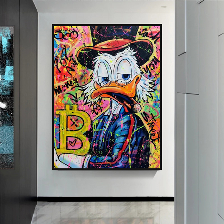 Scrooge McDuck Bitcoin Millionaire Canvas Wall Art-ChandeliersDecor