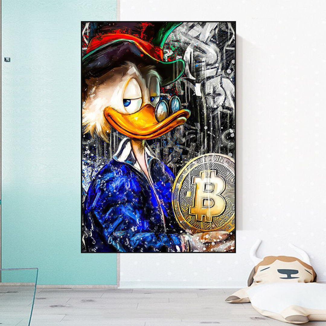 Scrooge McDuck Bitcoin Millionaire Canvas Wall Art-ChandeliersDecor