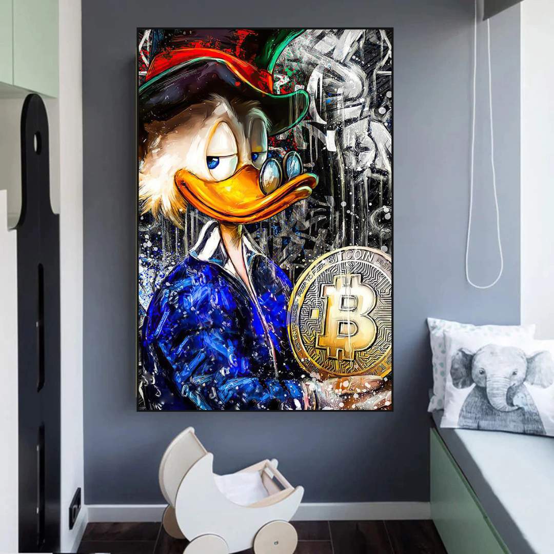 Scrooge McDuck Bitcoin Millionaire Canvas Wall Art-ChandeliersDecor