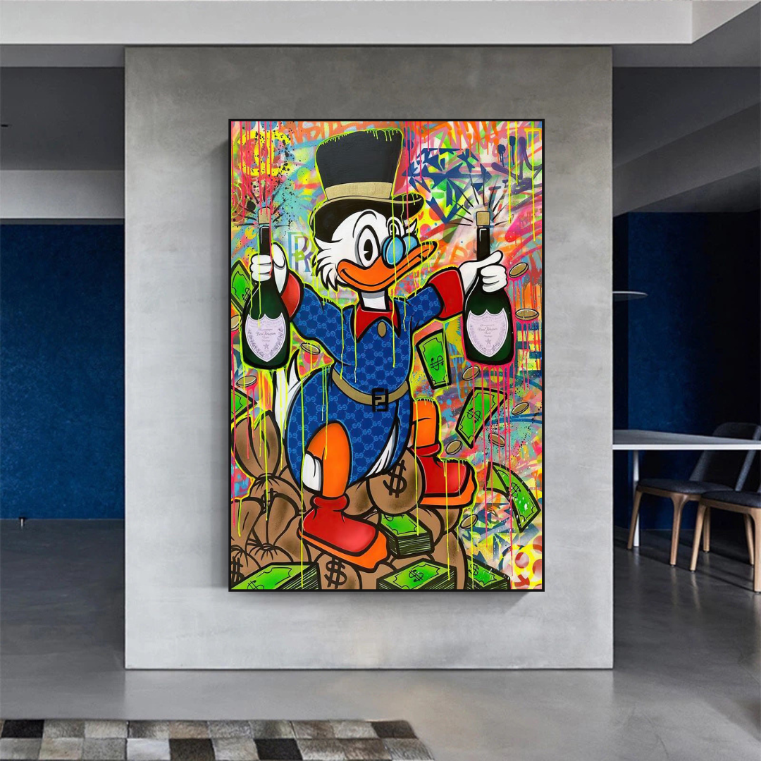 Scrooge McDuck's Champaign Celebration Canvas Wall Art-ChandeliersDecor