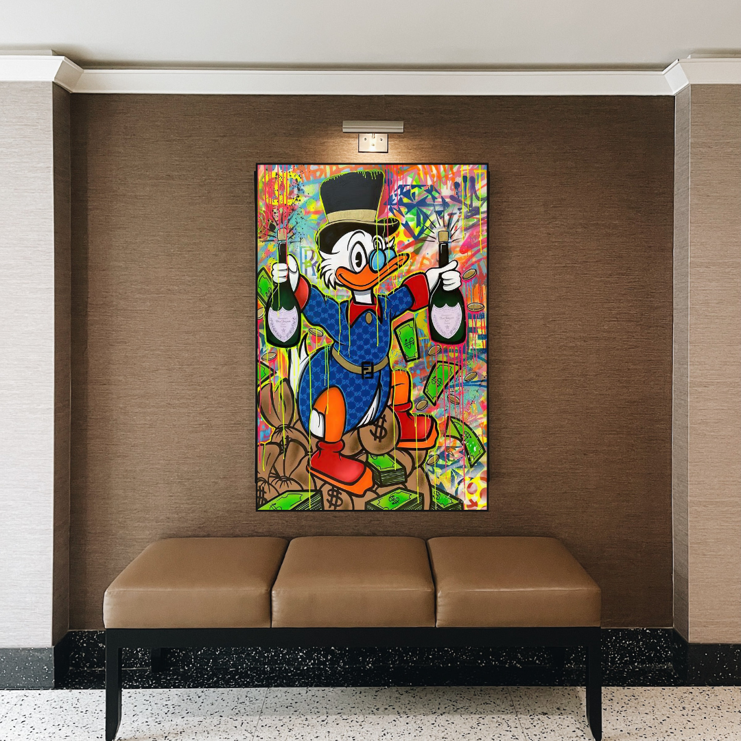 Scrooge McDuck's Champaign Celebration Canvas Wall Art-ChandeliersDecor