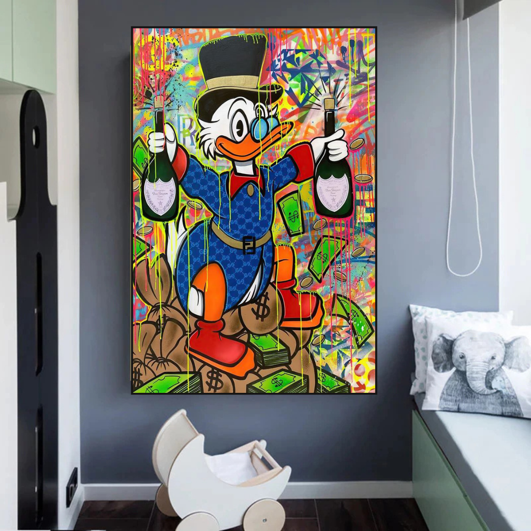 Scrooge McDuck's Champaign Celebration Canvas Wall Art-ChandeliersDecor