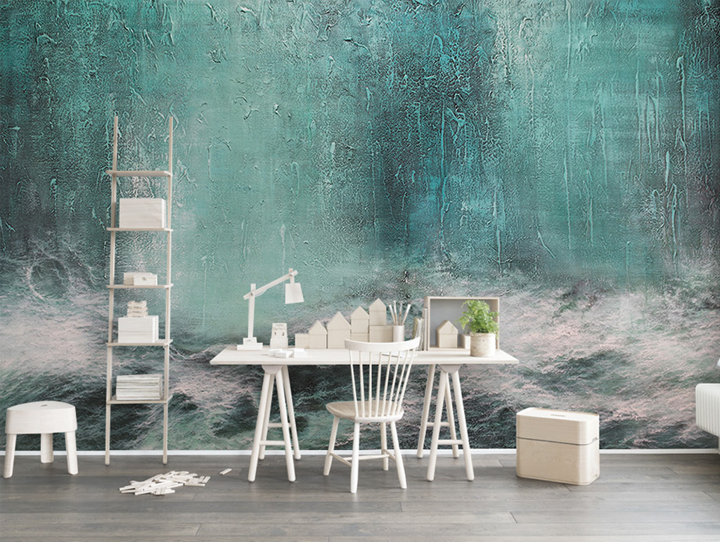 Sea Green Abstract Art Wallpaper Murals-ChandeliersDecor