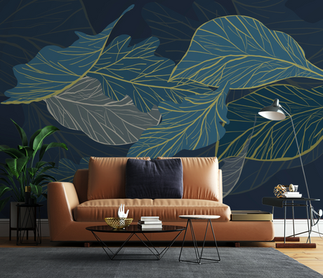 Sea Green Leaves 3D Wallpaper Murals: Transform Your Space-ChandeliersDecor