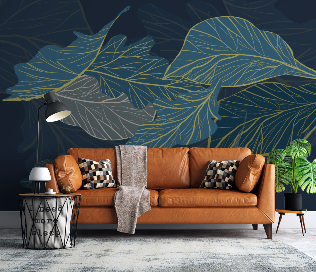 Sea Green Leaves 3D Wallpaper Murals: Transform Your Space-ChandeliersDecor