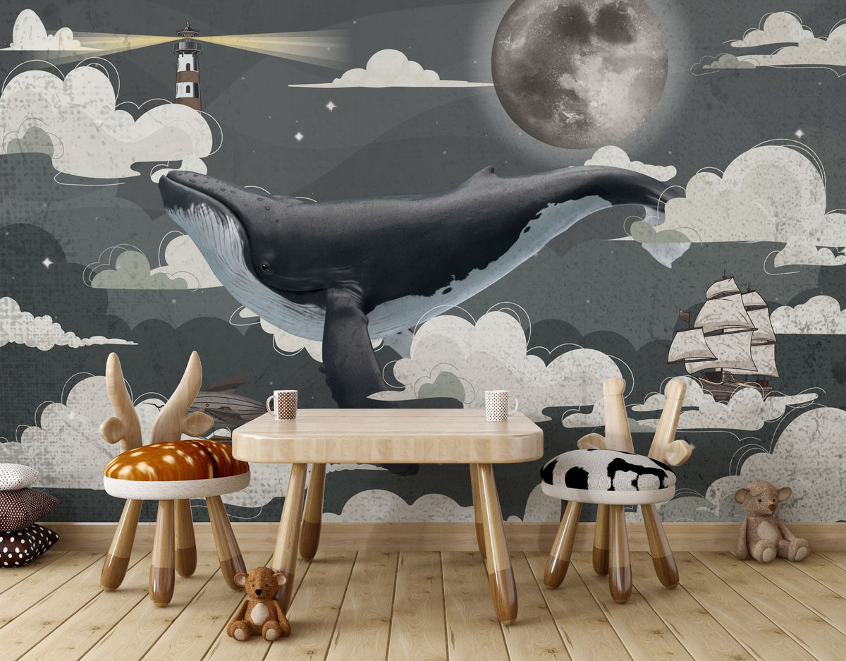 Sea Whale Adventure - Kids Nursery Wallpaper Mural-ChandeliersDecor