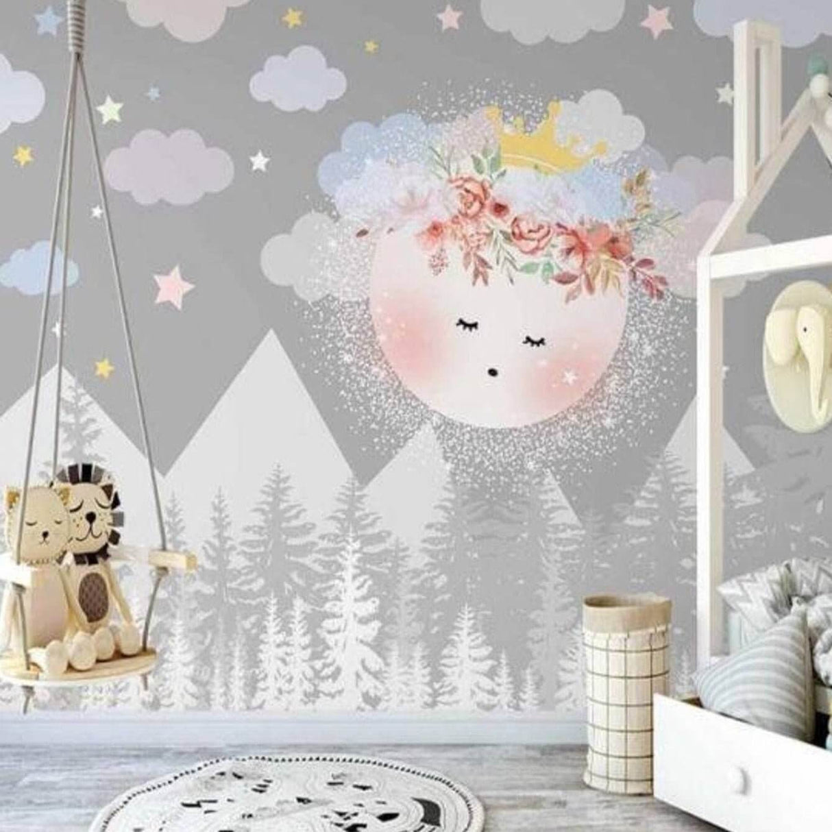 Serene Grey Mountain Peaks Wallpaper-ChandeliersDecor.com