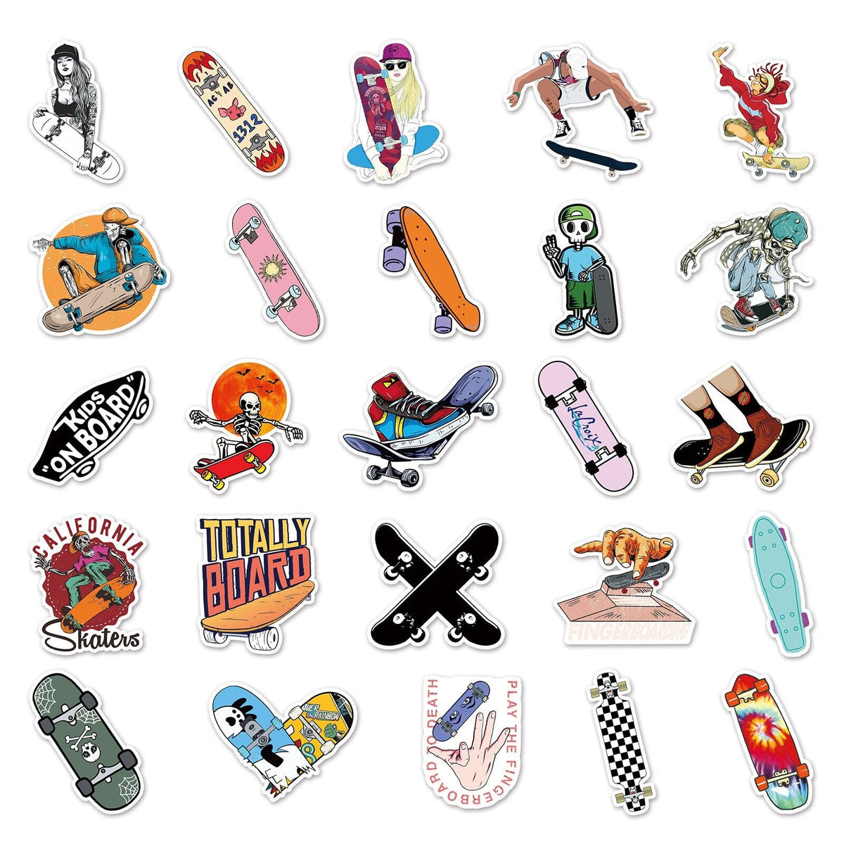 Skateboarding Stickers Pack: Cool and Unique Designs-ChandeliersDecor