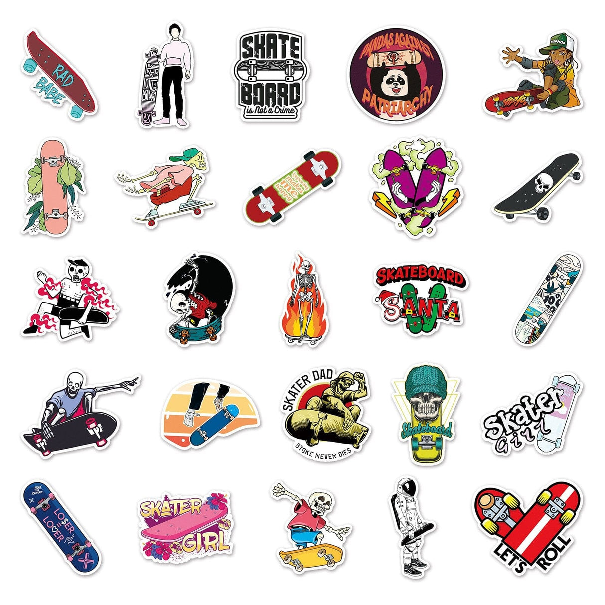 Skateboarding Stickers Pack: Cool and Unique Designs-ChandeliersDecor