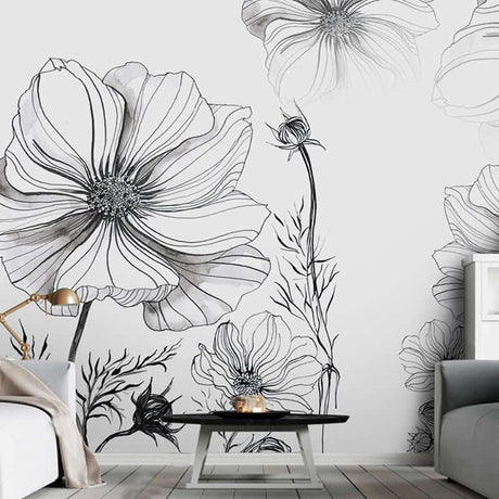 Sketch Flower Wallpaper Mural: Stunningly Unique Design-ChandeliersDecor.com