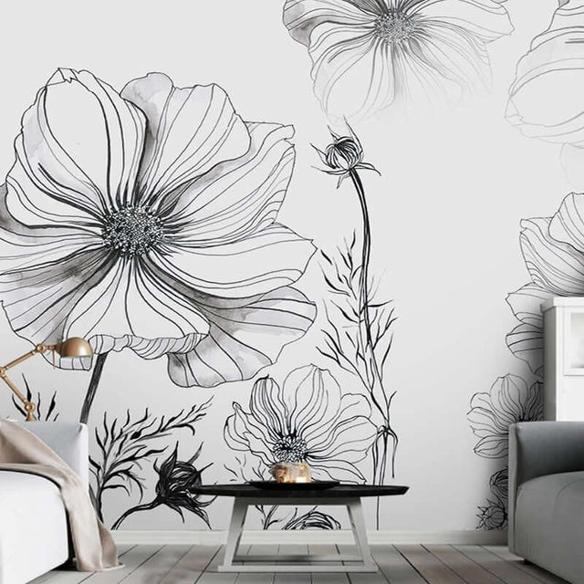 Sketch Flower Wallpaper Mural: Stunningly Unique Design-ChandeliersDecor.com