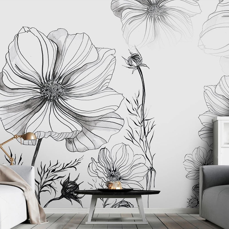 Sketch Flower Wallpaper Mural: Stunningly Unique Design-ChandeliersDecor
