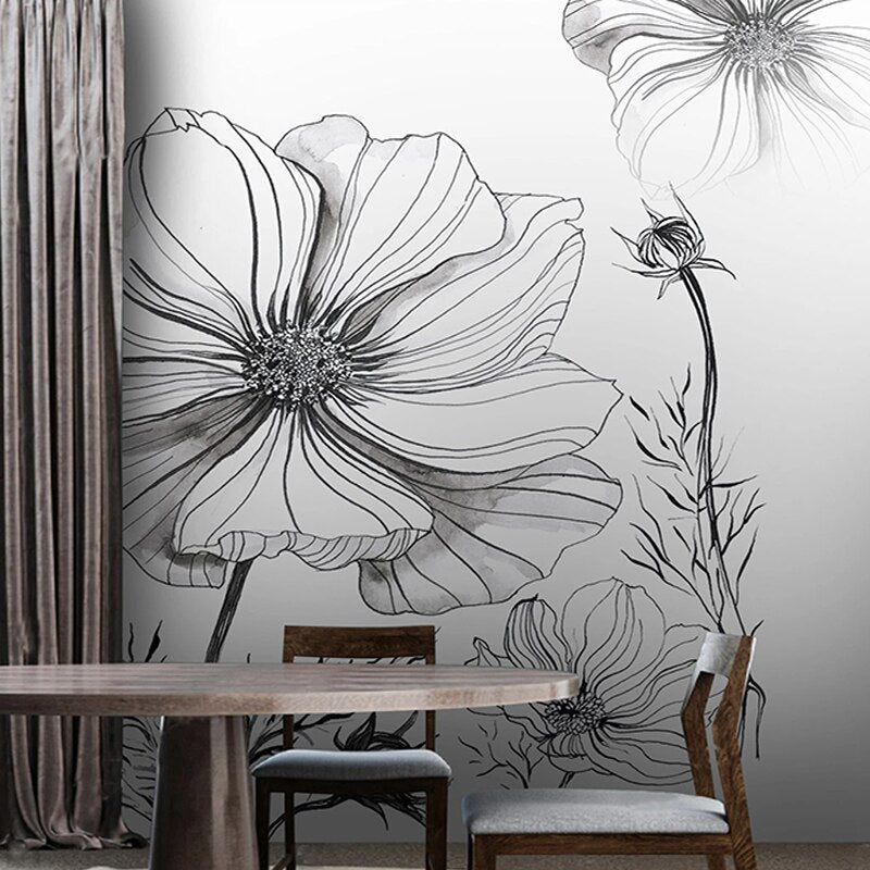 Sketch Flower Wallpaper Mural: Stunningly Unique Design-ChandeliersDecor