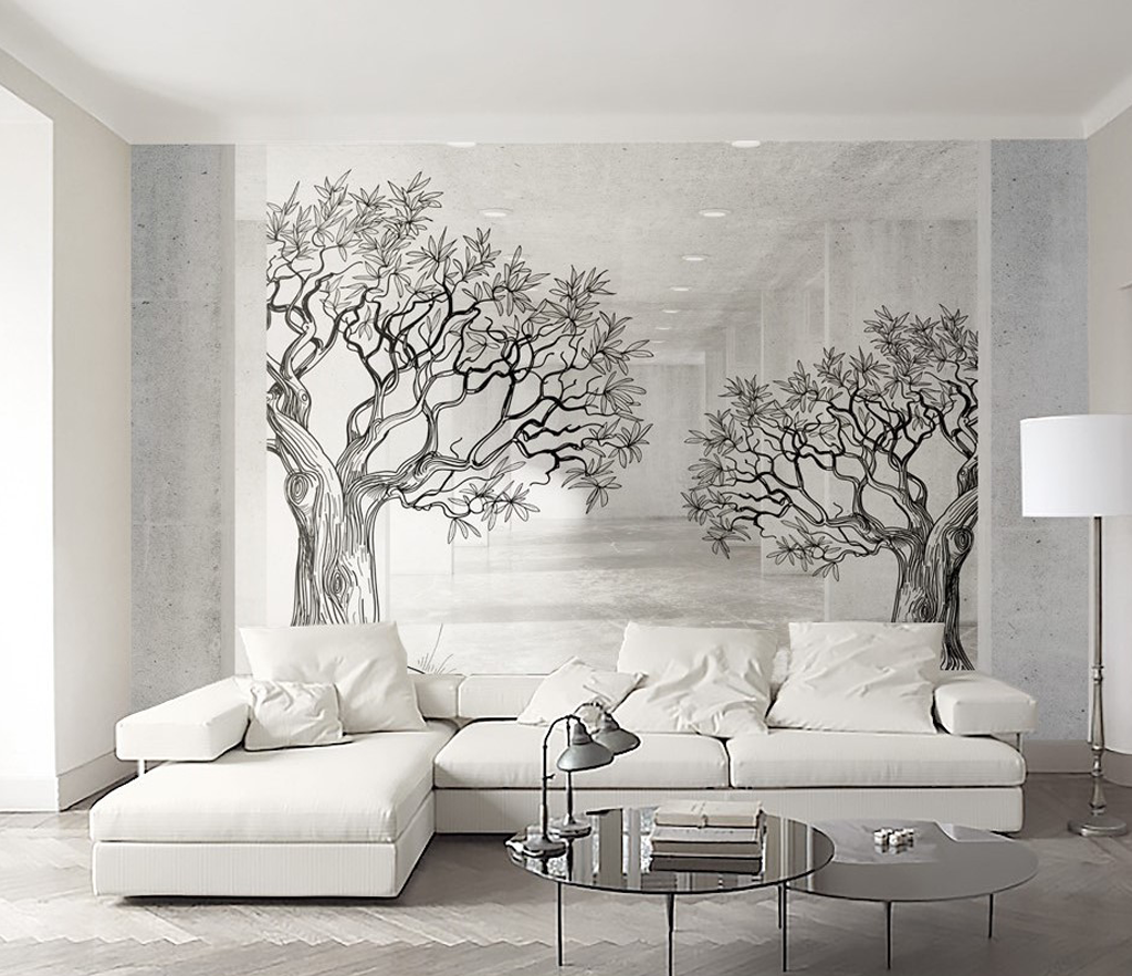 Sketchy Twin Trees Wallpaper Murals – Transform your space-ChandeliersDecor