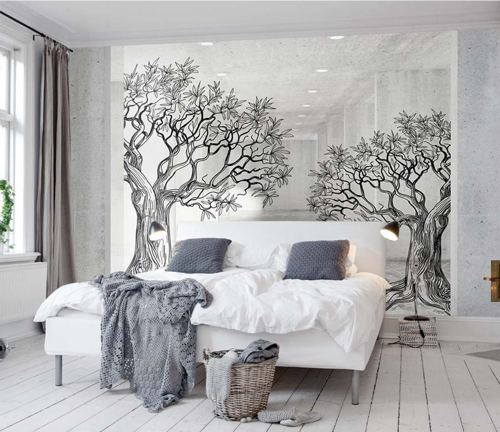 Sketchy Twin Trees Wallpaper Murals – Transform your space-ChandeliersDecor