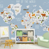 Skyland Nursery Light Blue and White World Map Wallpaper-ChandeliersDecor