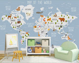 Skyland Nursery Light Blue and White World Map Wallpaper-ChandeliersDecor