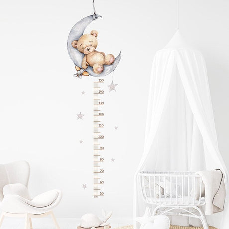 Sleeping Elephant Bear Moon Kids Height Measure Wall Stickers