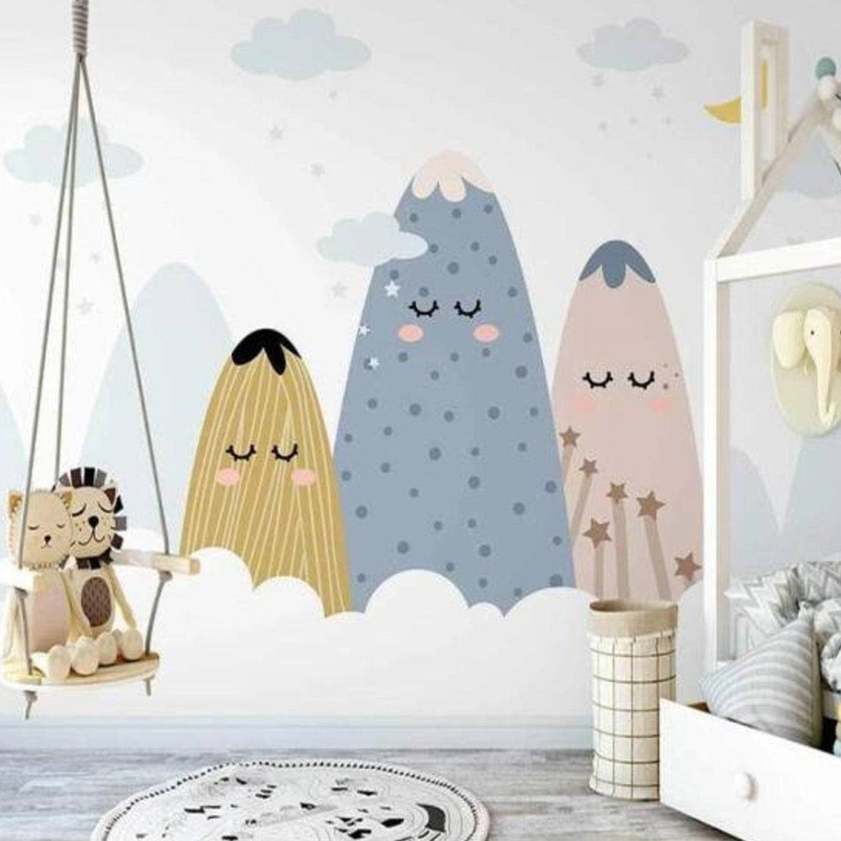 Sleepy Mountains and Moon Wall Mural for Baby Room-ChandeliersDecor