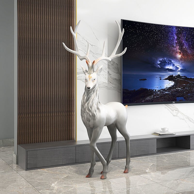 Snow Reindeer Statue for Home Decor-ChandeliersDecor