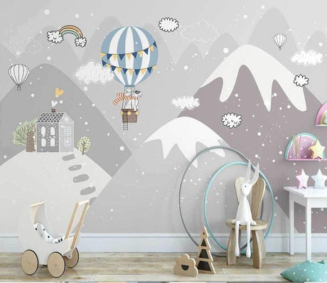 Snowy Peaks & Balloon Skies - Adventure-Inspired Wallpaper-ChandeliersDecor.com