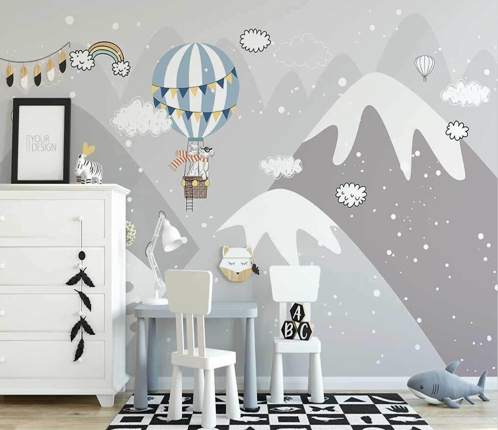 Snowy Peaks & Balloon Skies - Adventure-Inspired Wallpaper-ChandeliersDecor