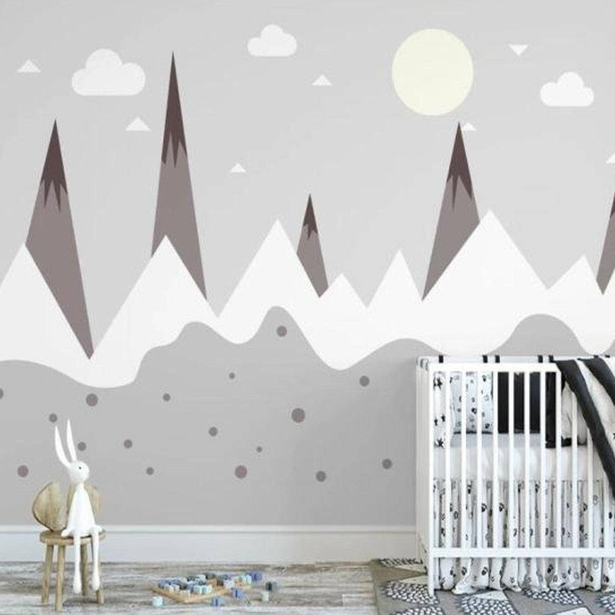 Snowy Peaks Serenity Baby Room Wallpaper-ChandeliersDecor