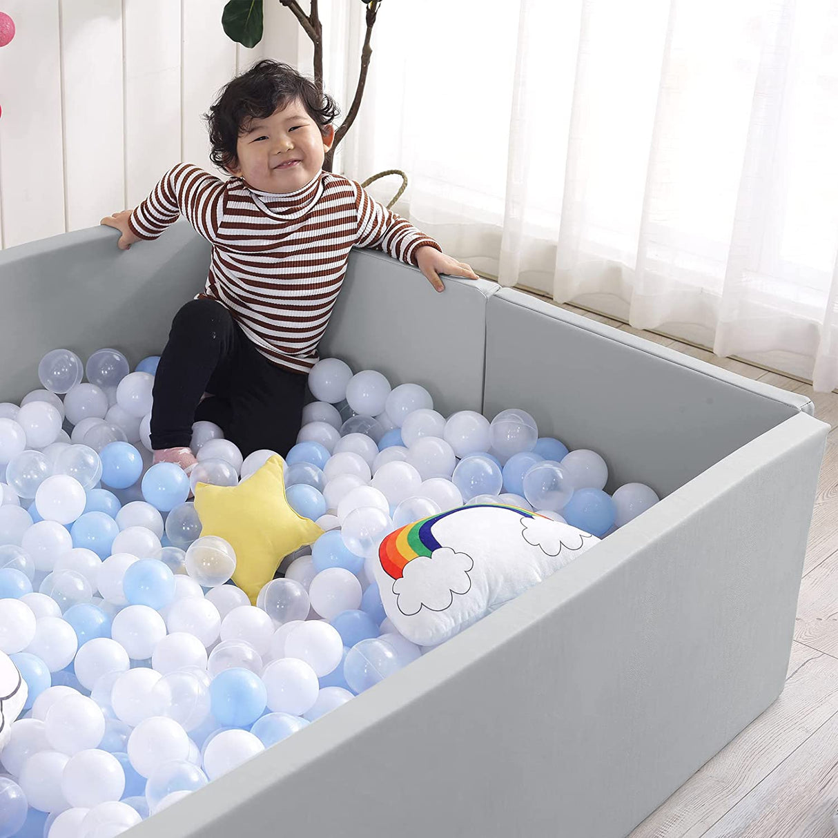 Soft Foam Foldable Grey Ball Pit Crawling Fence Children's Playground-ChandeliersDecor