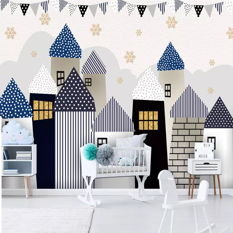 Solid Color Houses Theme Nursery Wallpaper-ChandeliersDecor