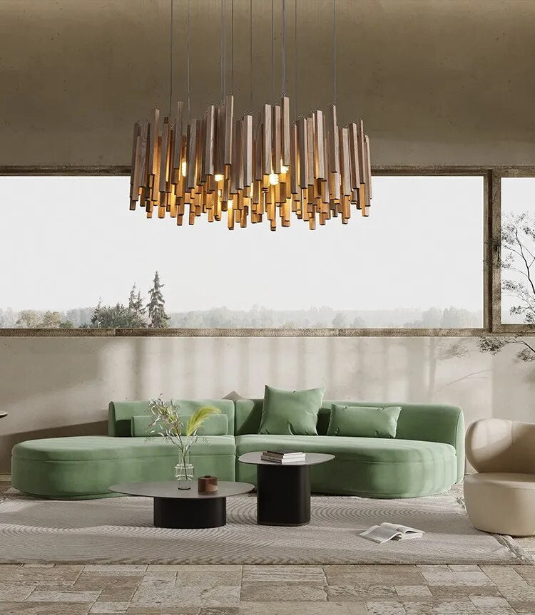 Solid Oak Wood Bars Hanging Chandelier-ChandeliersDecor