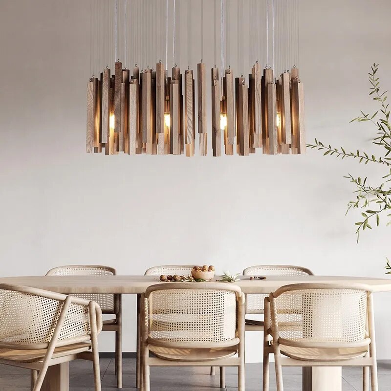 Solid Oak Wood Bars Hanging Chandelier-ChandeliersDecor