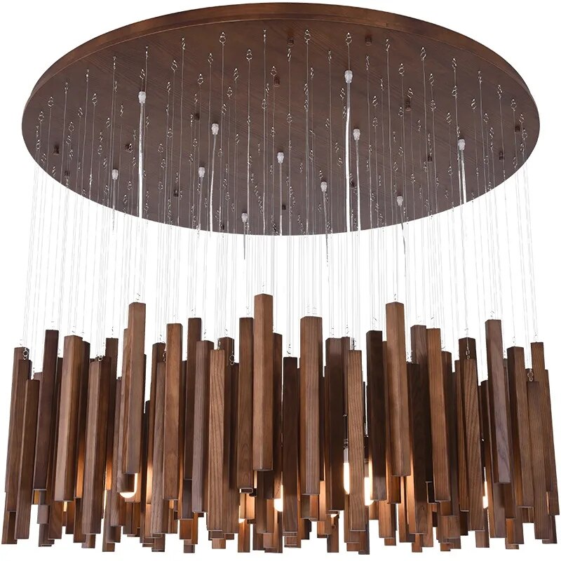 Solid Oak Wood Bars Hanging Chandelier-ChandeliersDecor