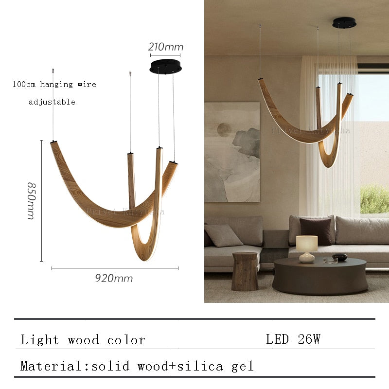 Solid Oak Wood Loops Chandelier - Handcrafted Beauty-ChandeliersDecor