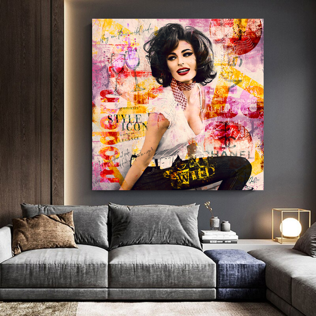 Sophia Loren "Get Wild" Canvas Wall Art for Living Room, Office, and Gift:-ChandeliersDecor