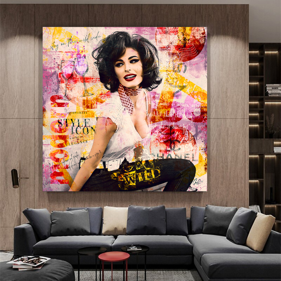 Sophia Loren "Get Wild" Canvas Wall Art for Living Room, Office, and Gift:-ChandeliersDecor