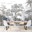 Sophisticated Monochrome Jungle Mural Wallpaper-ChandeliersDecor