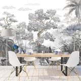 Sophisticated Monochrome Jungle Mural Wallpaper-ChandeliersDecor