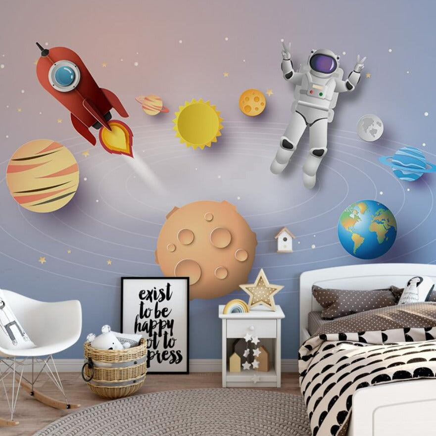 Space Adventure Astronaut Kids Room Wallpaper-ChandeliersDecor