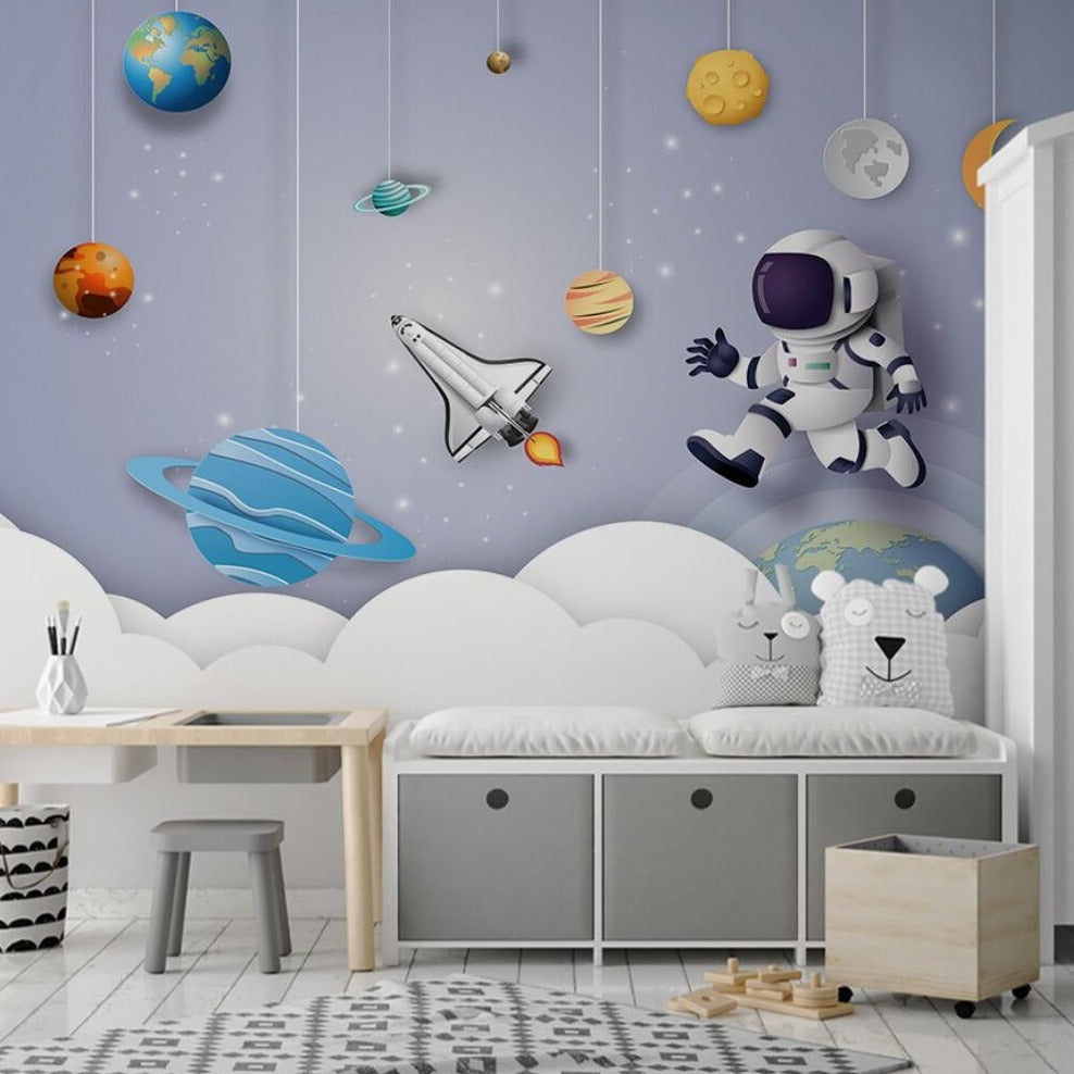 Space Adventure Astronaut Wallpaper-ChandeliersDecor